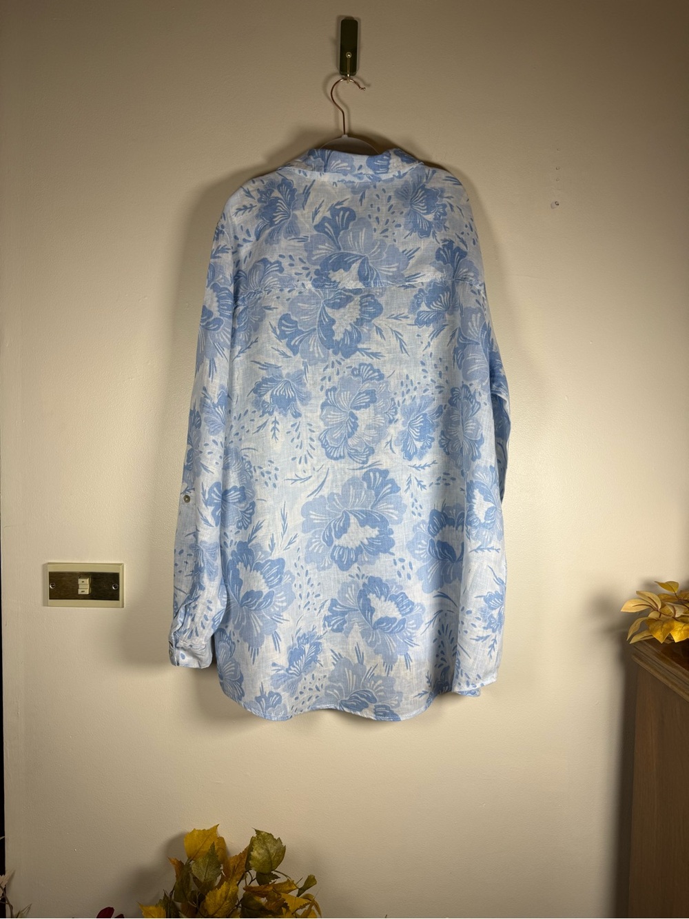 Sigrid Olsen 100% Linen Blue Floral Button Front Shirt Women’s XL - Picture 2 of 5